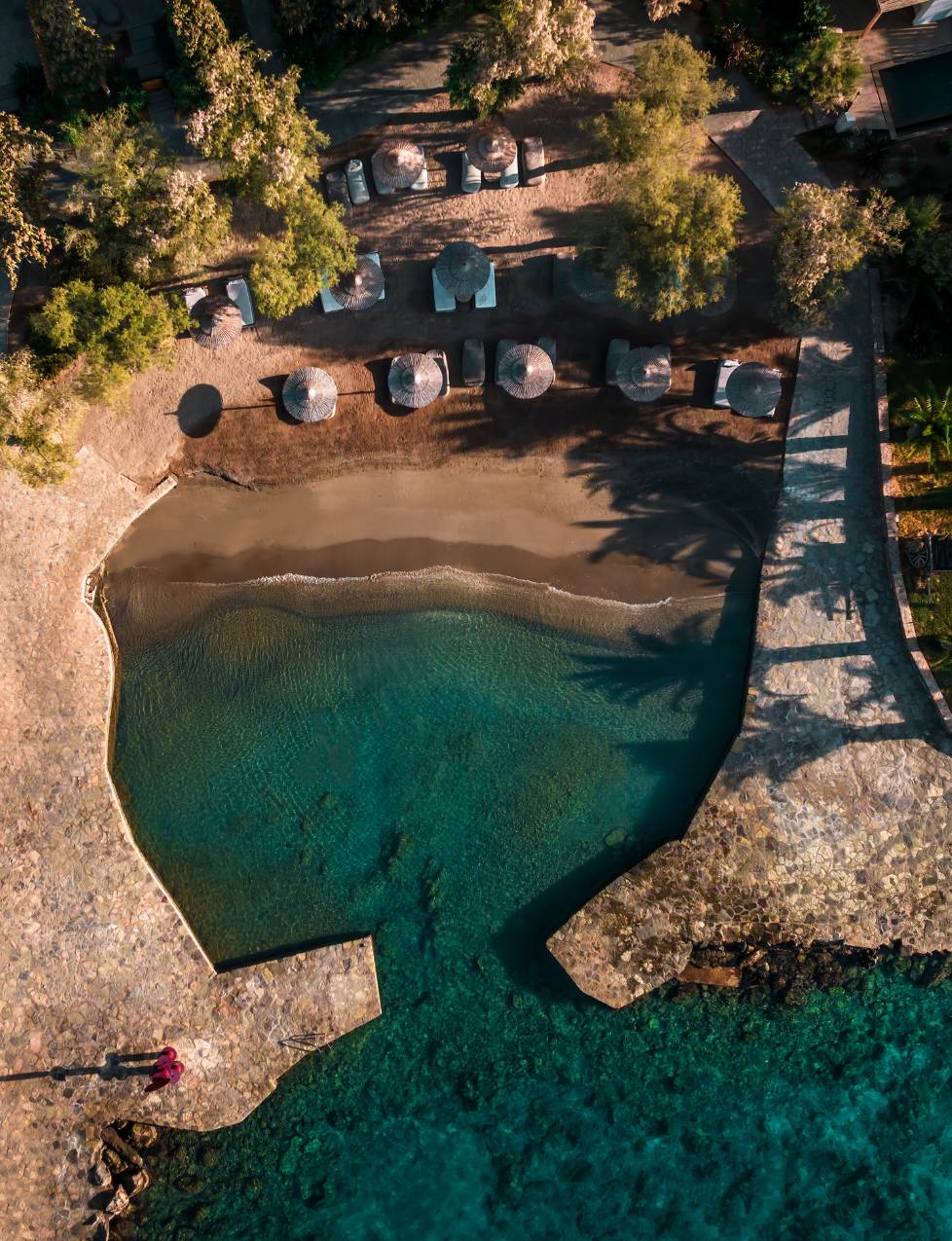 Minos Beach Art Hotel Aerial Private Beach